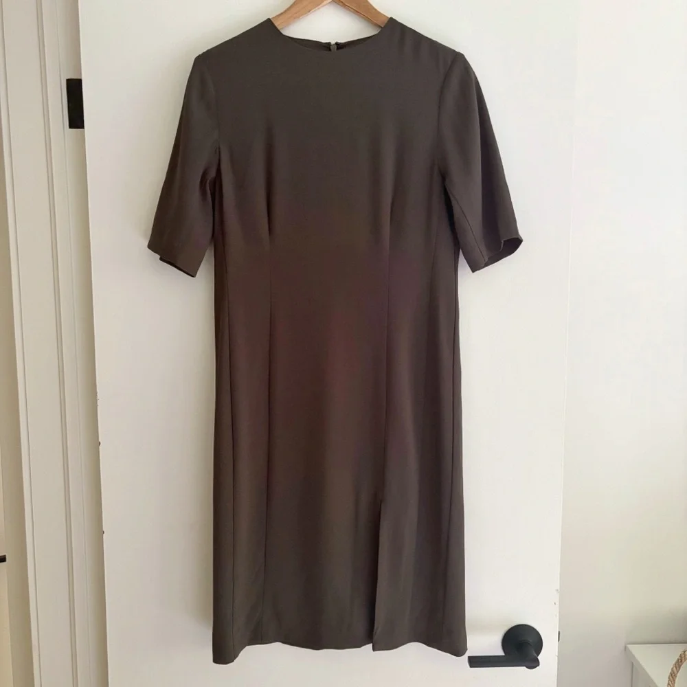 Aritzia Babaton Exalt Dress Dark Olive Green Size 4 Pencil Office Classic - Picture 2 of 5